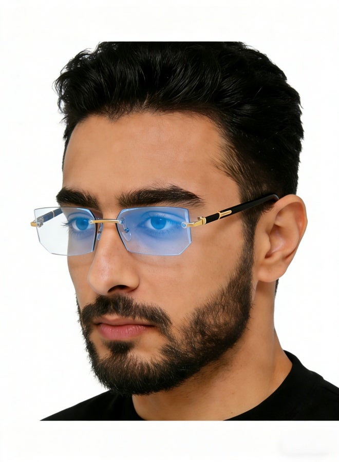 New Rimless Fashion Trend Sunglasses with Glasses Case and Cleaning Cloth UV Protection Unisex Style for Beach Trips Daily Commutes Outdoor Sports Travel Adventures Festive Gatherings Casual Outings,Transparent Blue - Image 2